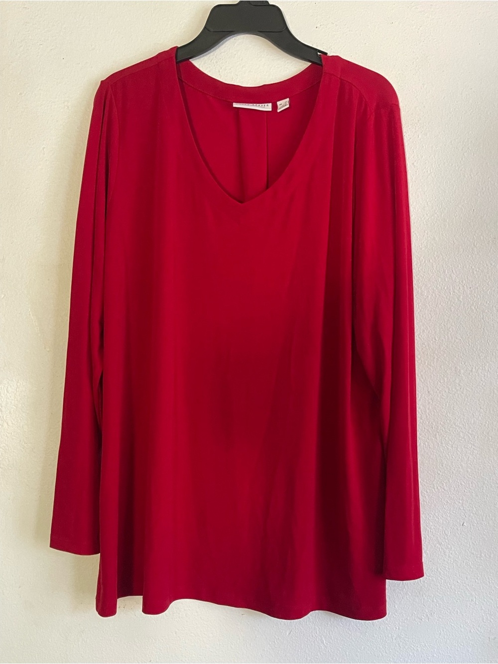 Susan Graver Red V‑Neck Long Sleeve Top